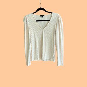 J. Crew Peach Ribbed Knit Puffed Sleeves V Neck Casual Sweater Size Medium